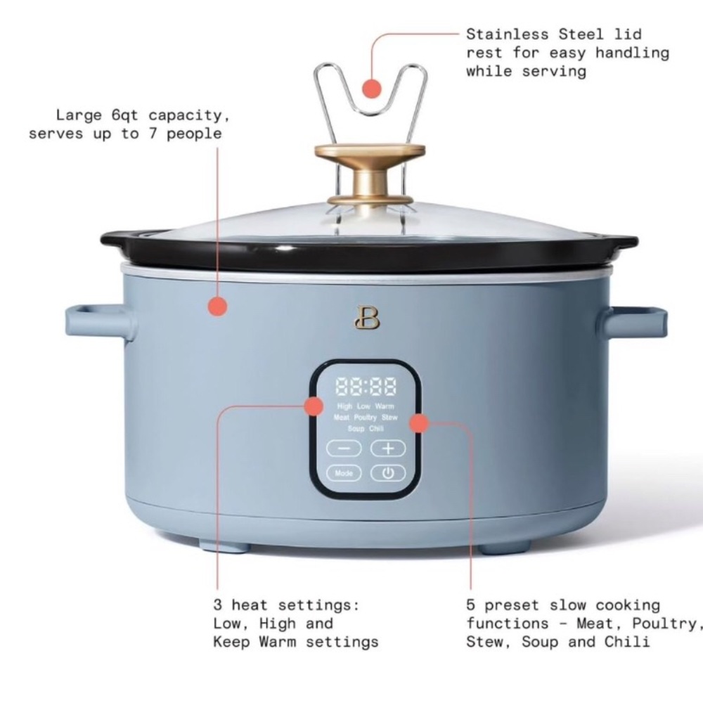 NWT Beautiful 6 Qt Programmable Slow Cooker | Color- Cornflower Blue. - Picture 3 of 5